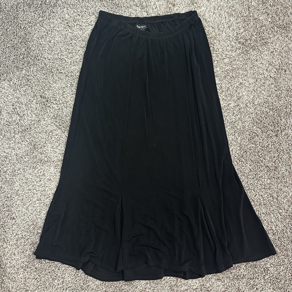 Maggie Barnes Womens 0X Black Slinky Knit Maxi Skirt Pull On Elastic Waist